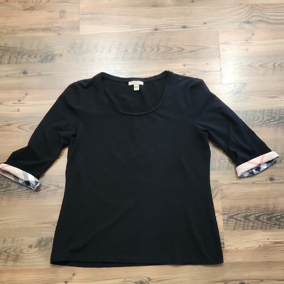 Burberry Brit 3/4 Sleeve Original Plaid Cuff Black Scoop Neck Size Large - Picture 1 of 4